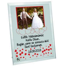 Evlilik Yıldönümü Hediyesi Fotoğraflı Kalp Tasarım Romantik Cam Çerçeve