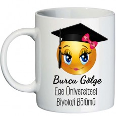 Kep Emojili Mezuniyet Hediyesi Bayana Hediye İsimli Kupa Bardak