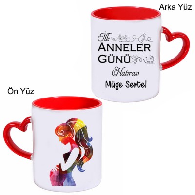 İlk Anneler Günü Hatırası Anne Adayına Anneler Günü Hediyesi İsimli Kalpli Kupa Bardak