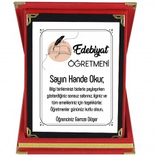 Edebiyat Öğretmenine Hediye İsim Baskılı Plaket - Öğretmenler Günü Hediyesi