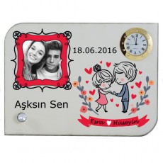 Sevgililere Özel Hediyelik Mdf Masa Saati - İsim ve Fotoğraf Baskılı