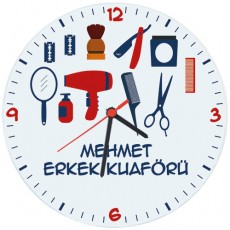 Erkek Kuaförüne Hediye Duvar Saati - Berbere Hediye (Cam 29cm)