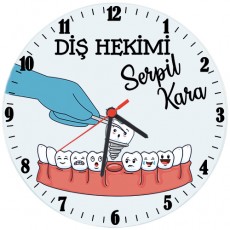 Diş Hekimine Hediye İsimli Dişçi Cam Duvar Saati