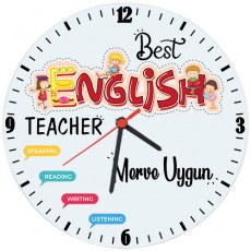 İngilizce Öğretmenine Öğretmenler Günü Hediyesi İsimli Duvar Saati (Cam 29cm)