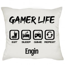 Gamer Life Oyuncuya İsim Baskılı Kişiye Özel Hediye Yastık