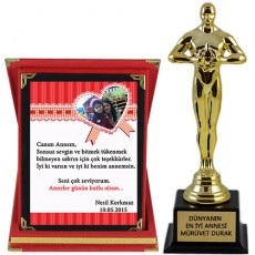 Anneler Gününe Özel Ödül Hediye Seti (Plaket & Oscar Heykeli)